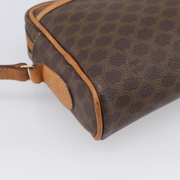 CELINE Macadam Canvas Shoulder Bag PVC Leather Brown Gold Auth 213471
