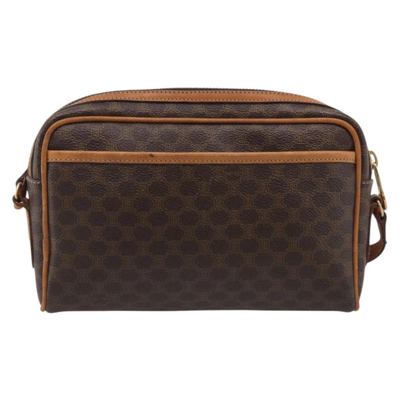 CELINE Macadam Canvas Shoulder Bag PVC Leather Brown Gold Auth 213471
