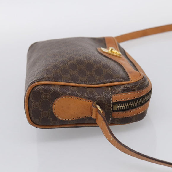 CELINE Macadam Canvas Shoulder Bag PVC Leather Brown Gold Auth 213471