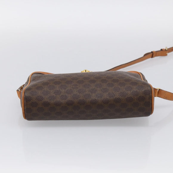 CELINE Macadam Canvas Shoulder Bag PVC Leather Brown Gold Auth 213471