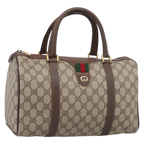 GUCCI GG Supreme Web Sherry Line Boston Bag PVC Beige Gold 39 02 007 Auth 213472