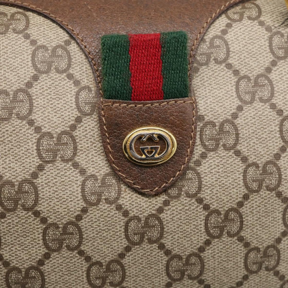 GUCCI GG Supreme Web Sherry Line Boston Bag PVC Beige Gold 39 02 007 Auth 213472