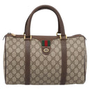 GUCCI GG Supreme Web Sherry Line Boston Bag PVC Beige Gold 39 02 007 Auth 213472-2