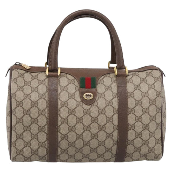 GUCCI GG Supreme Web Sherry Line Boston Bag PVC Beige Gold 39 02 007 Auth 213472