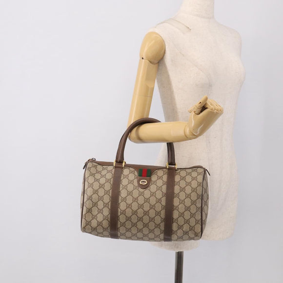 GUCCI GG Supreme Web Sherry Line Boston Bag PVC Beige Gold 39 02 007 Auth 213472