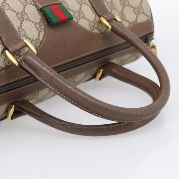 GUCCI GG Supreme Web Sherry Line Boston Bag PVC Beige Gold 39 02 007 Auth 213472