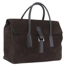 GUCCI Hand Bag Suede Dark Brown Silver 000 0845 Auth 213482-1