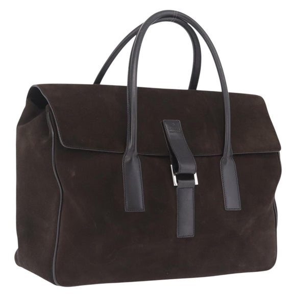 GUCCI Hand Bag Suede Dark Brown Silver 000 0845 Auth 213482
