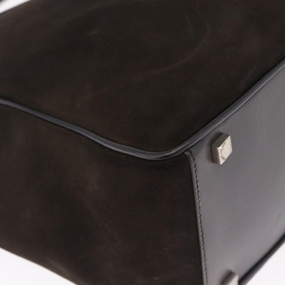 GUCCI Hand Bag Suede Dark Brown Silver 000 0845 Auth 213482