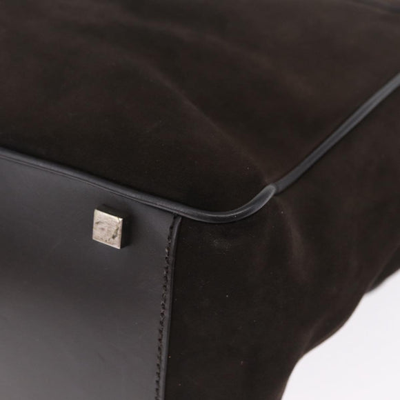 GUCCI Hand Bag Suede Dark Brown Silver 000 0845 Auth 213482