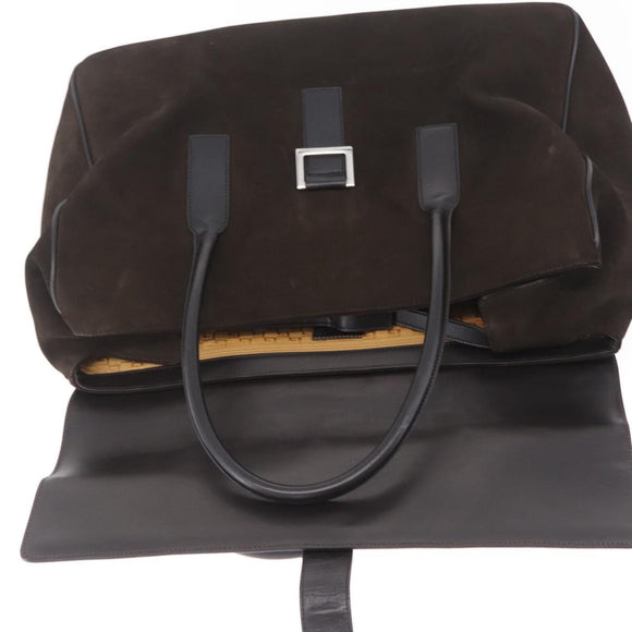 GUCCI Hand Bag Suede Dark Brown Silver 000 0845 Auth 213482
