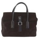 GUCCI Hand Bag Suede Dark Brown Silver 000 0845 Auth 213482-2