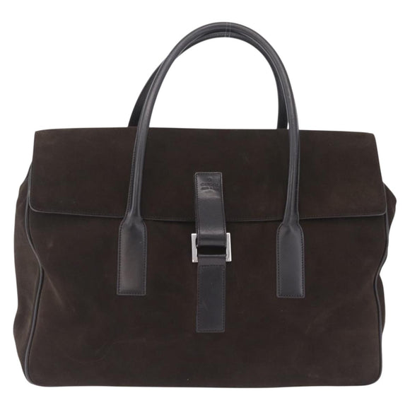 GUCCI Hand Bag Suede Dark Brown Silver 000 0845 Auth 213482