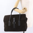GUCCI Hand Bag Suede Dark Brown Silver 000 0845 Auth 213482-24