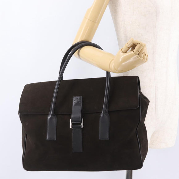 GUCCI Hand Bag Suede Dark Brown Silver 000 0845 Auth 213482