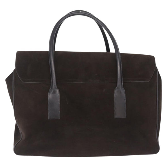 GUCCI Hand Bag Suede Dark Brown Silver 000 0845 Auth 213482