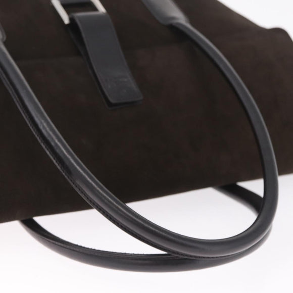 GUCCI Hand Bag Suede Dark Brown Silver 000 0845 Auth 213482
