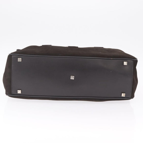GUCCI Hand Bag Suede Dark Brown Silver 000 0845 Auth 213482