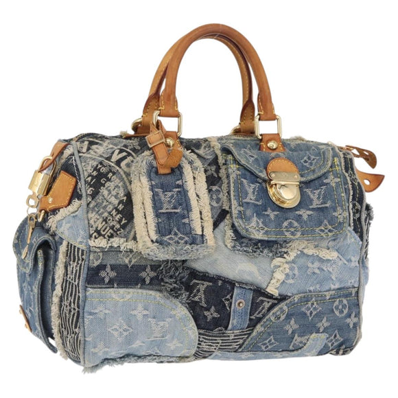 LOUIS VUITTON Monogram Denim Patchwork Speedy 30 Bag Blue M95380 LV Auth 213495V