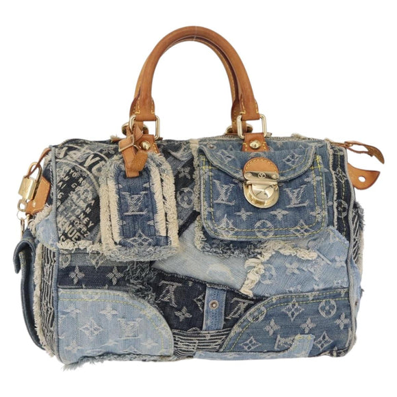 LOUIS VUITTON Monogram Denim Patchwork Speedy 30 Bag Blue M95380 LV Auth 213495V