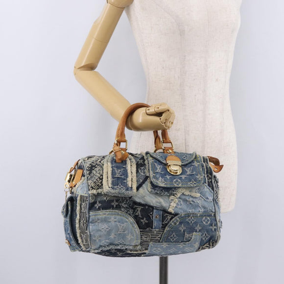 LOUIS VUITTON Monogram Denim Patchwork Speedy 30 Bag Blue M95380 LV Auth 213495V