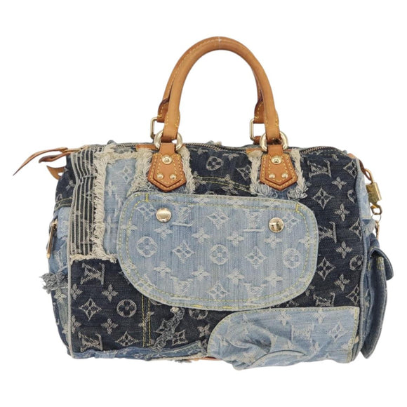 LOUIS VUITTON Monogram Denim Patchwork Speedy 30 Bag Blue M95380 LV Auth 213495V