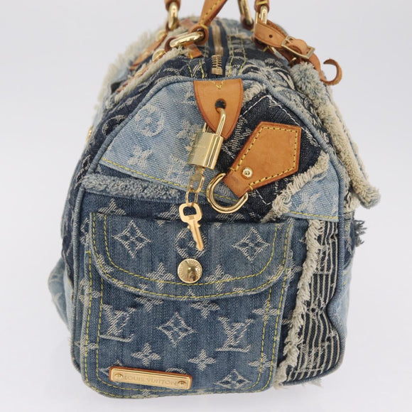 LOUIS VUITTON Monogram Denim Patchwork Speedy 30 Bag Blue M95380 LV Auth 213495V