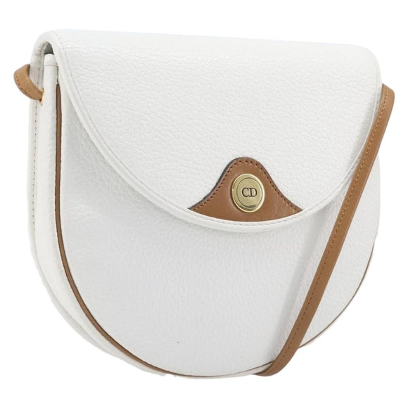 Christian Dior Shoulder Bag Leather White Gold Auth 213508