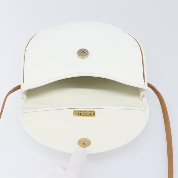 Christian Dior Shoulder Bag Leather White Gold Auth 213508