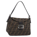 FENDI Zucca Canvas Mamma Baguette Shoulder Bag Brown Black Auth 213515V-1