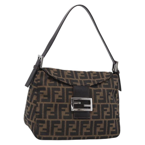 FENDI Zucca Canvas Mamma Baguette Shoulder Bag Brown Black Auth 213515V