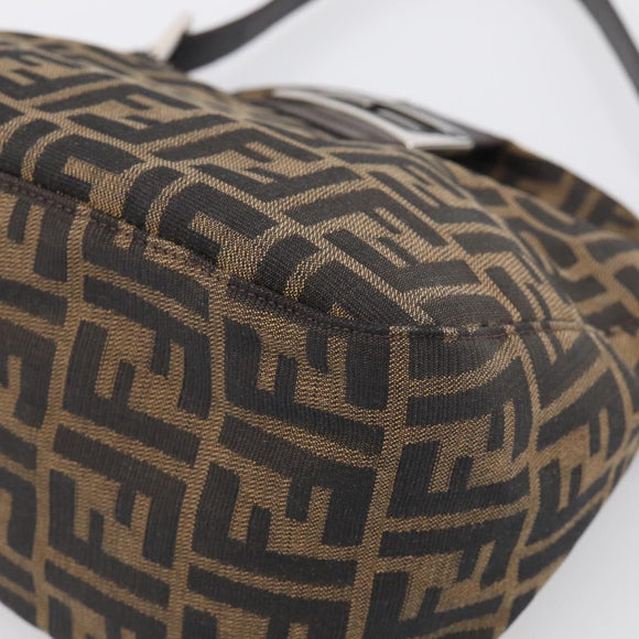 FENDI Zucca Canvas Mamma Baguette Shoulder Bag Brown Black Auth 213515V