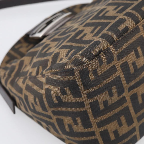 FENDI Zucca Canvas Mamma Baguette Shoulder Bag Brown Black Auth 213515V
