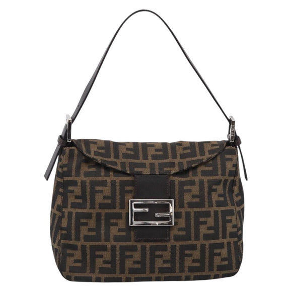 FENDI Zucca Canvas Mamma Baguette Shoulder Bag Brown Black Auth 213515V