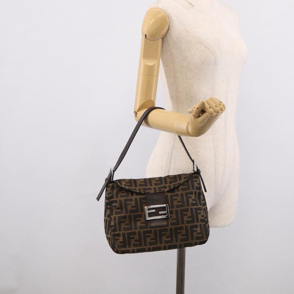FENDI Zucca Canvas Mamma Baguette Shoulder Bag Brown Black Auth 213515V