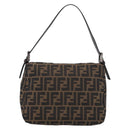 FENDI Zucca Canvas Mamma Baguette Shoulder Bag Brown Black Auth 213515V-3