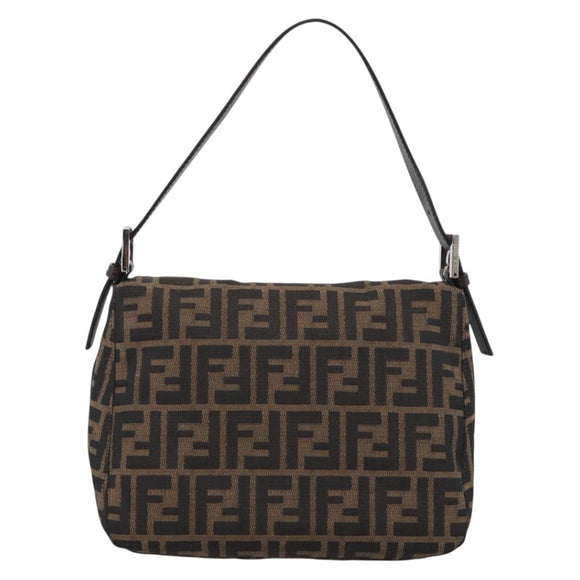 FENDI Zucca Canvas Mamma Baguette Shoulder Bag Brown Black Auth 213515V