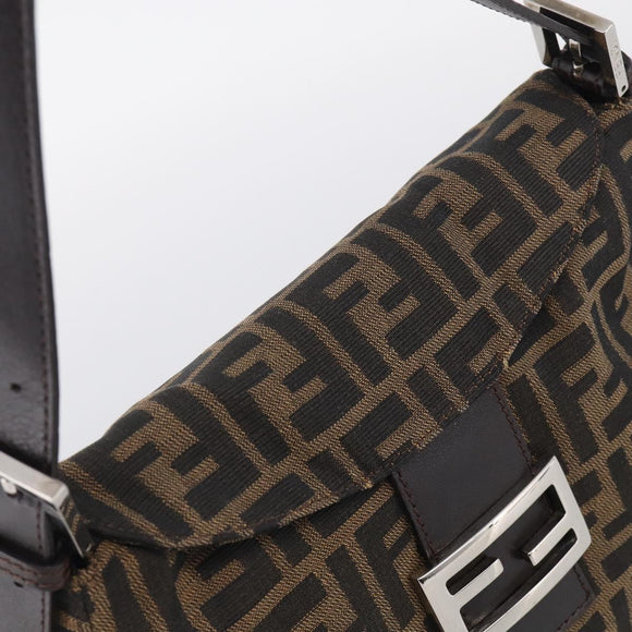 FENDI Zucca Canvas Mamma Baguette Shoulder Bag Brown Black Auth 213515V