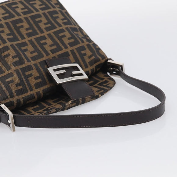 FENDI Zucca Canvas Mamma Baguette Shoulder Bag Brown Black Auth 213515V