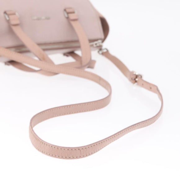 Miu Miu Madras Hand Bag Leather 2way Beige Silver Auth 213516