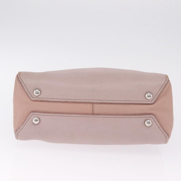 Miu Miu Madras Hand Bag Leather 2way Beige Silver Auth 213516