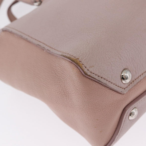 Miu Miu Madras Hand Bag Leather 2way Beige Silver Auth 213516