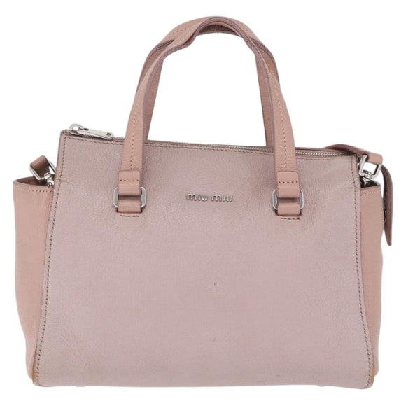 Miu Miu Madras Hand Bag Leather 2way Beige Silver Auth 213516