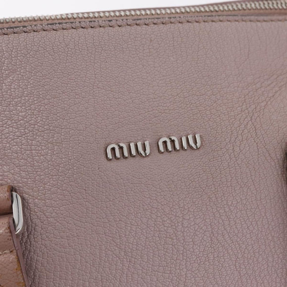 Miu Miu Madras Hand Bag Leather 2way Beige Silver Auth 213516