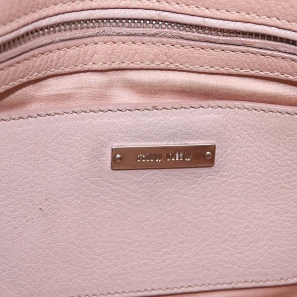 Miu Miu Madras Hand Bag Leather 2way Beige Silver Auth 213516