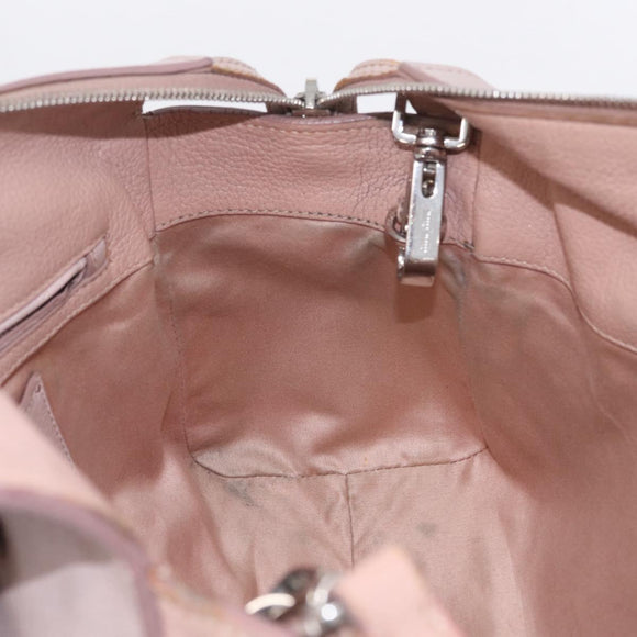 Miu Miu Madras Hand Bag Leather 2way Beige Silver Auth 213516