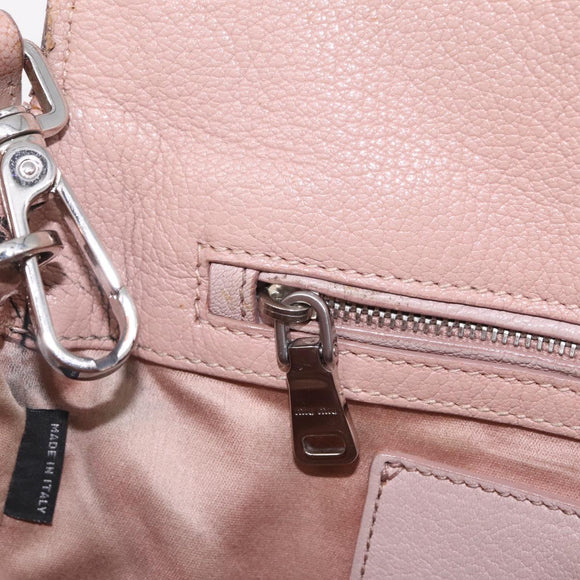 Miu Miu Madras Hand Bag Leather 2way Beige Silver Auth 213516