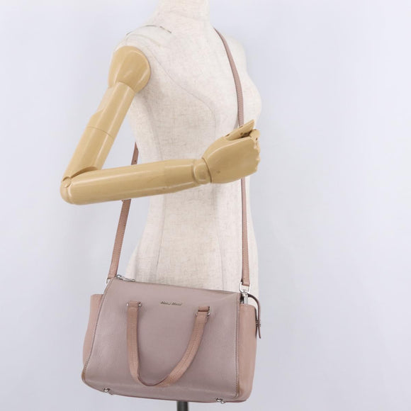 Miu Miu Madras Hand Bag Leather 2way Beige Silver Auth 213516