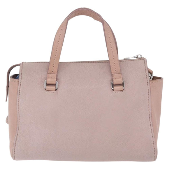 Miu Miu Madras Hand Bag Leather 2way Beige Silver Auth 213516