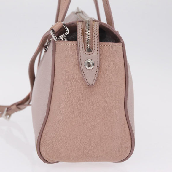 Miu Miu Madras Hand Bag Leather 2way Beige Silver Auth 213516